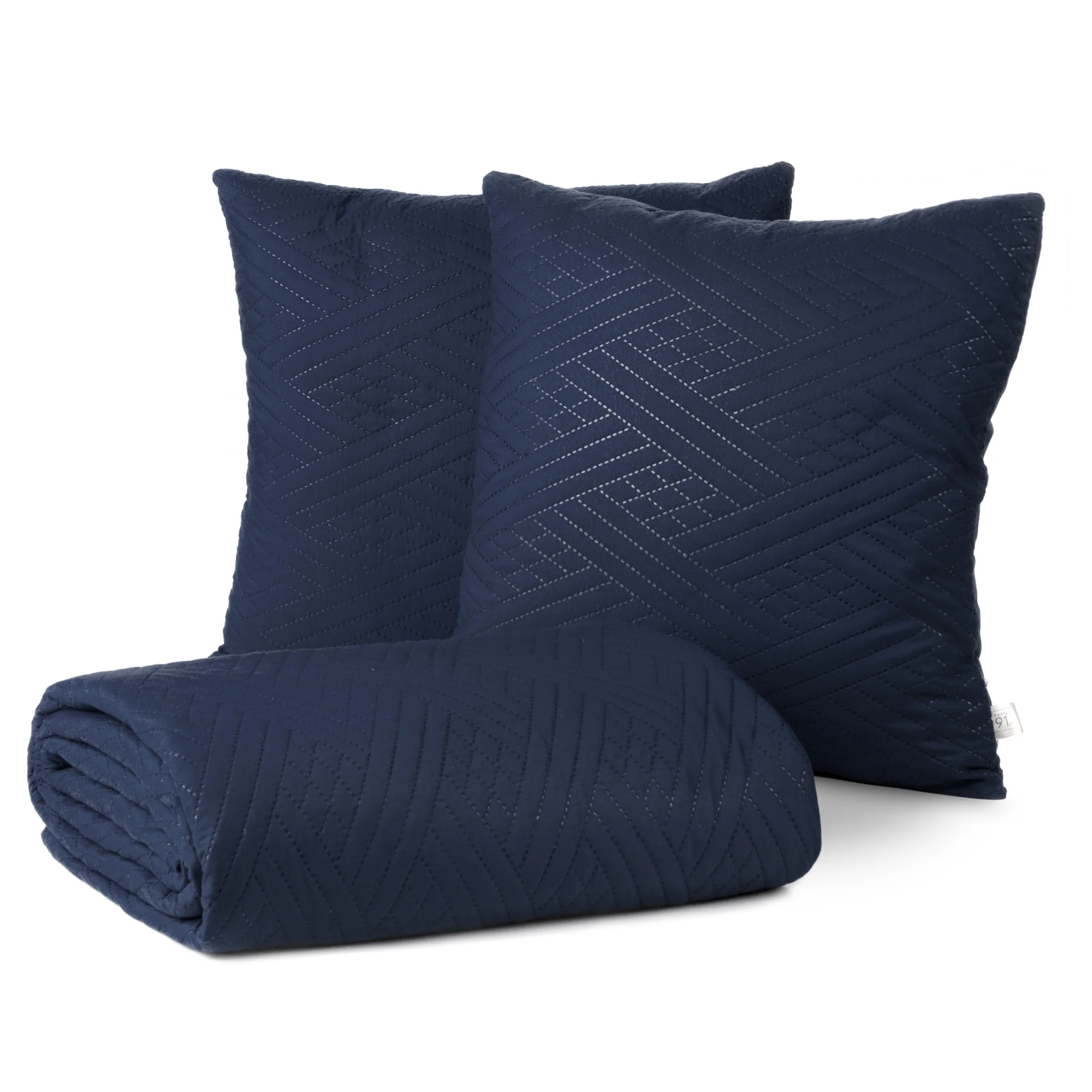 Zestaw narzuta i poszewka granatowa 200x220 cm z geometrycznym wzorem wykonana techniką hot press BONI DESIGN 91 Eurofirany