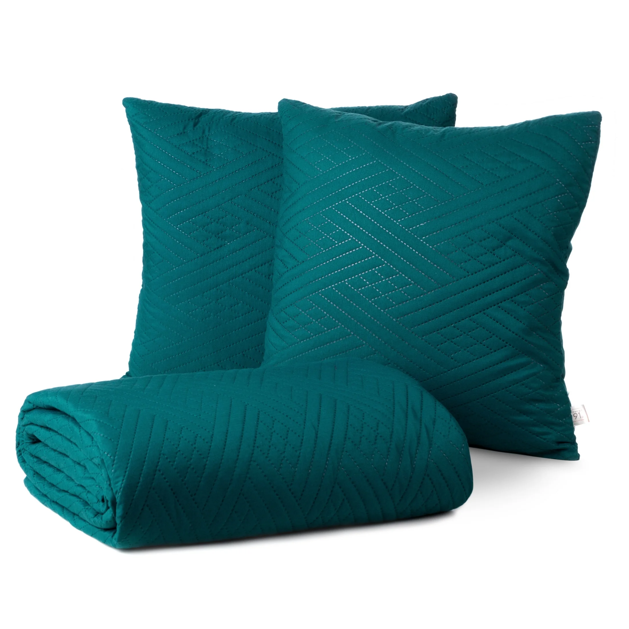 Zestaw narzuta oraz poszewka ciemnoturkusowa 200x220 cm z geometrycznym wzorem wykonana techniką hot press BONI DESIGN 91 Eurofirany